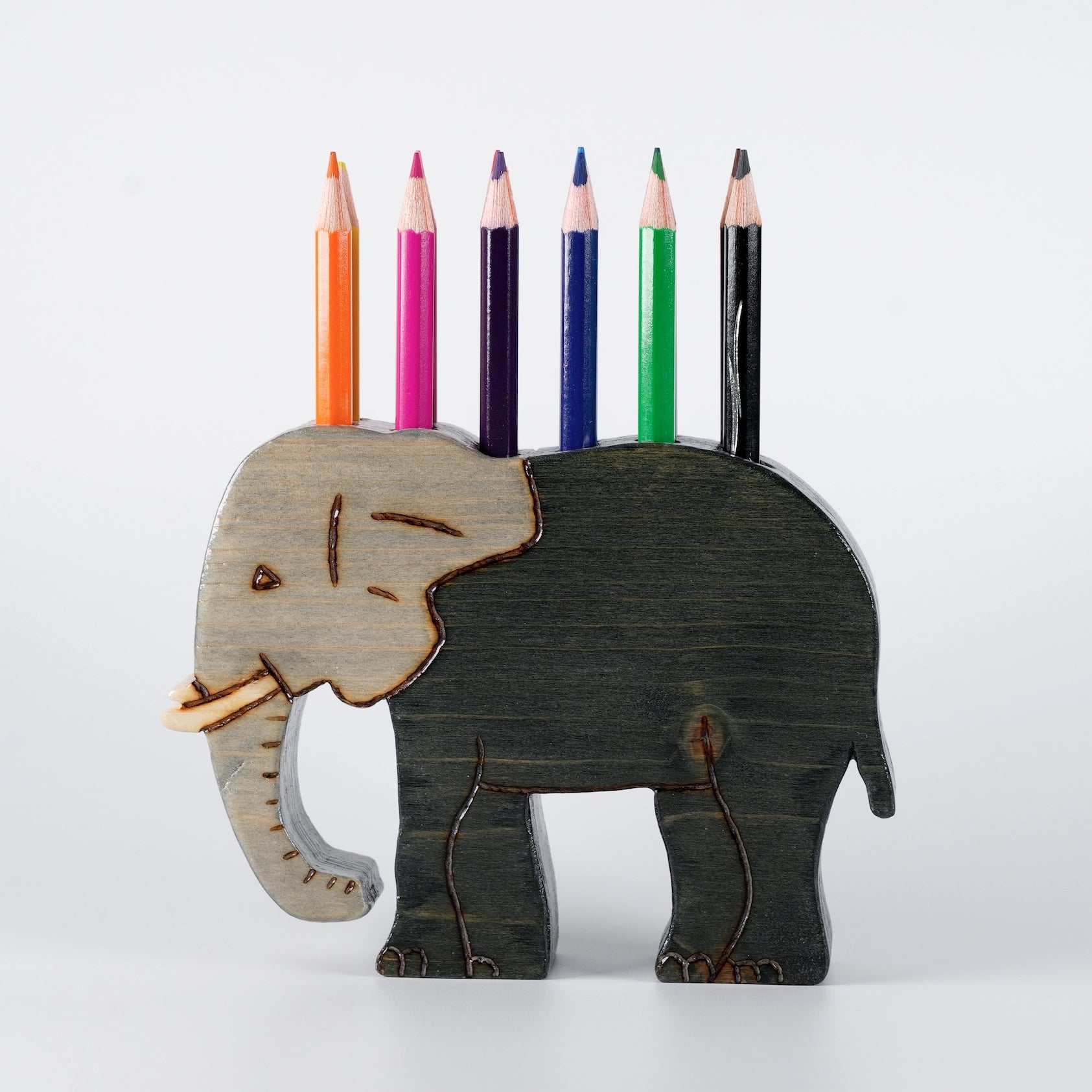 Porte-crayons en Bois en Forme d’Éléphant