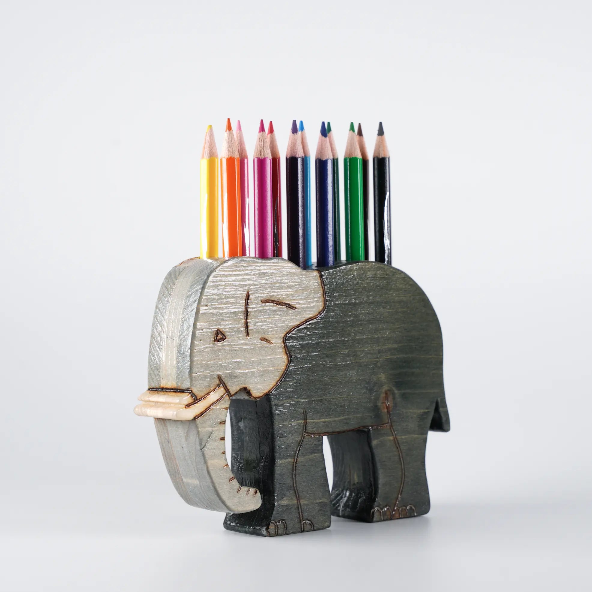 Porte-crayons en Bois en Forme d’Éléphant