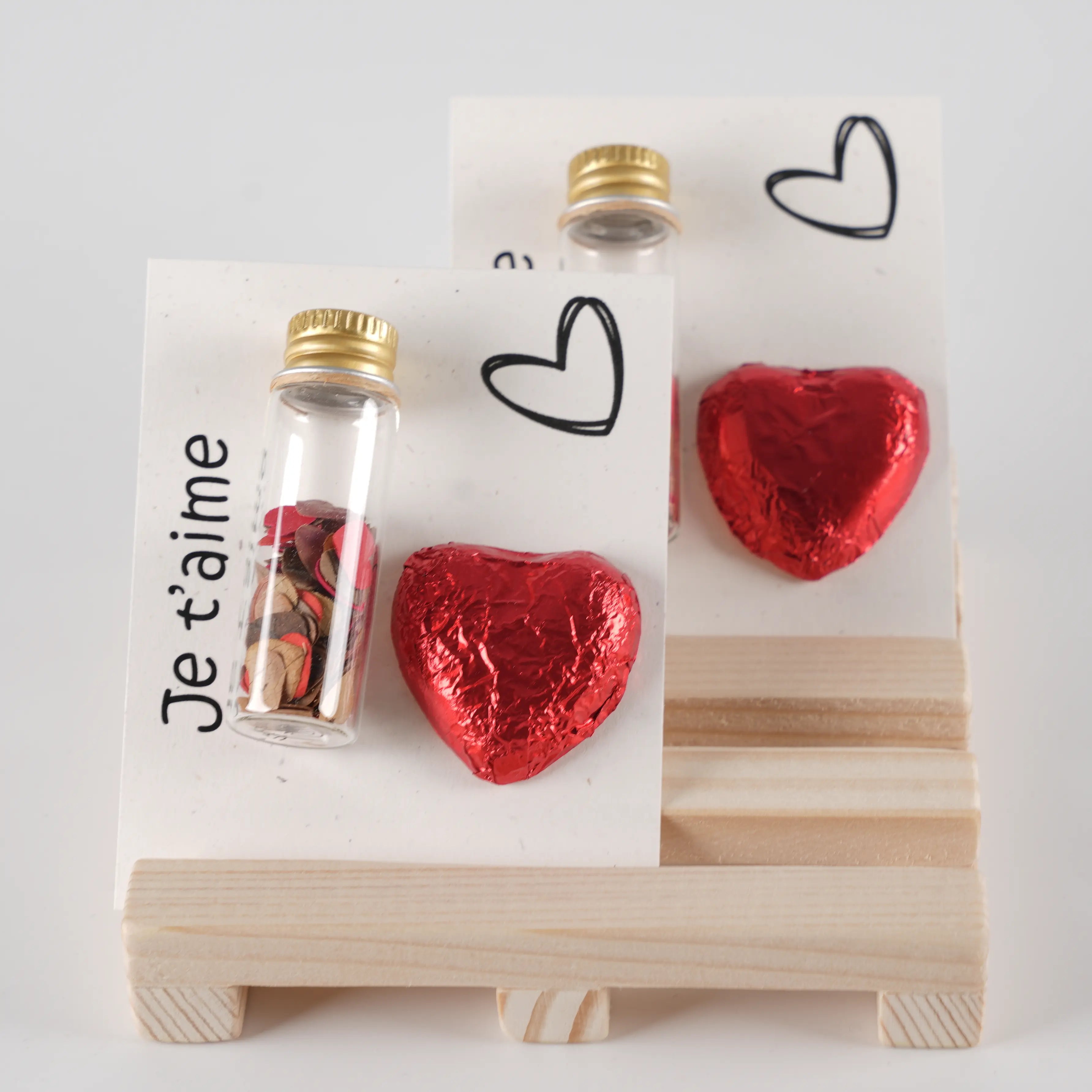 Cadeau Saint-Valentin - Cœur en Chocolat et Bouteille Message Je t’aime