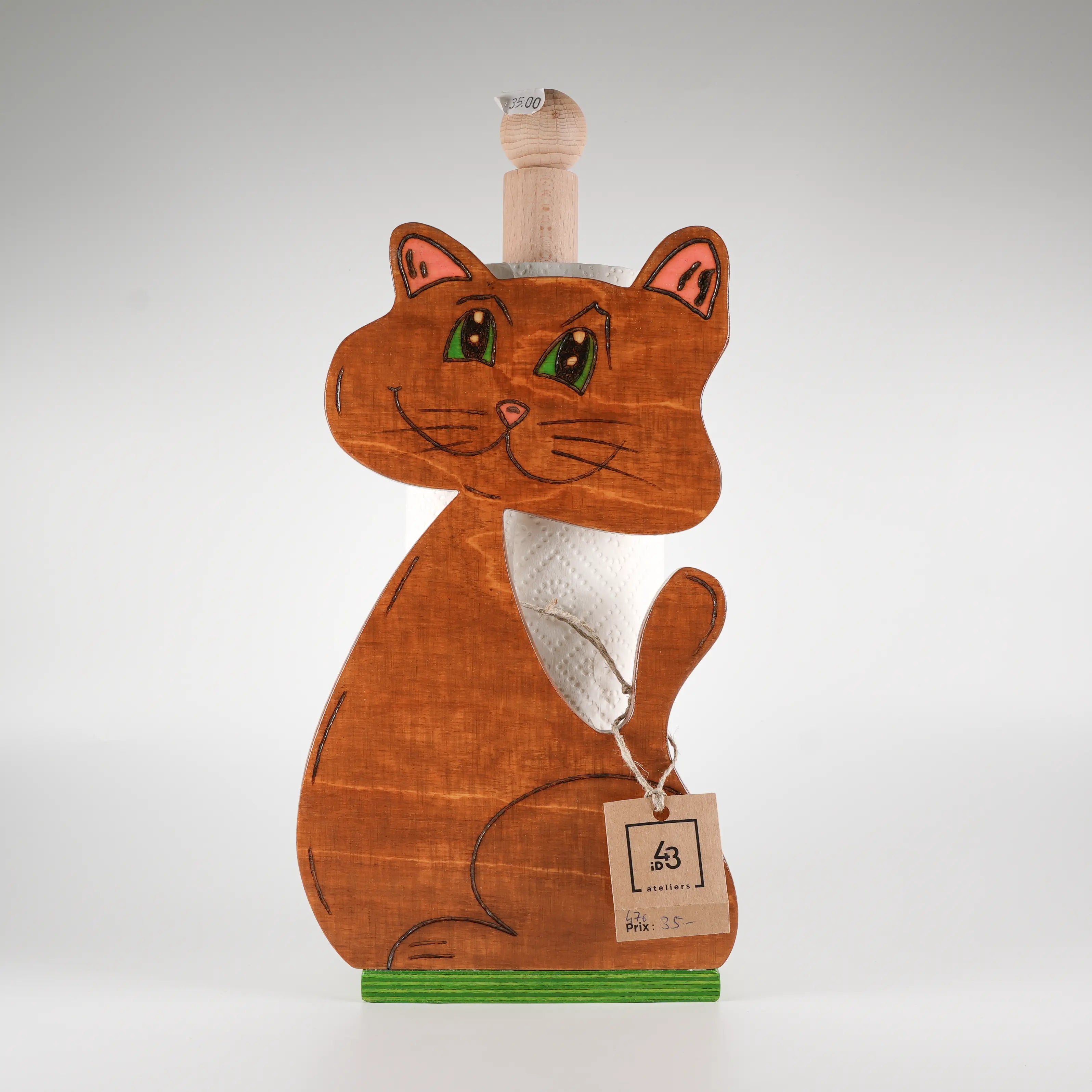 Porte-rouleaux en Bois Chat
