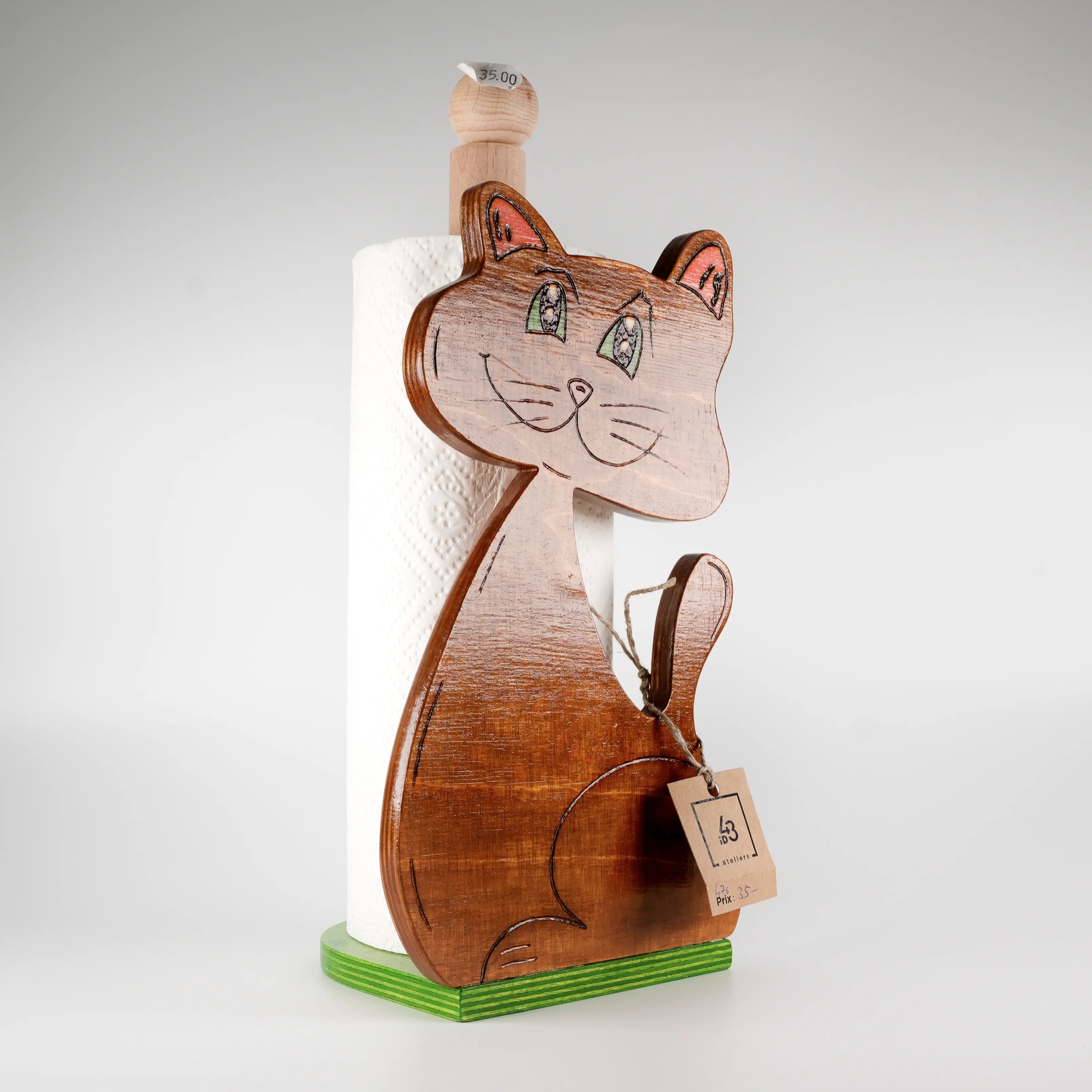 Porte-rouleaux en Bois Chat